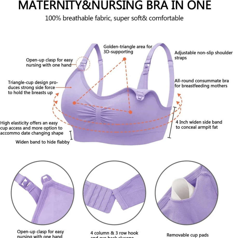 Angelhood 5 Pack Wireless Nursing Bra for Women - Seamless Maternity Sleep Bra with Extenders, Comfortable Breastfeeding Bras for Lactating Mothers