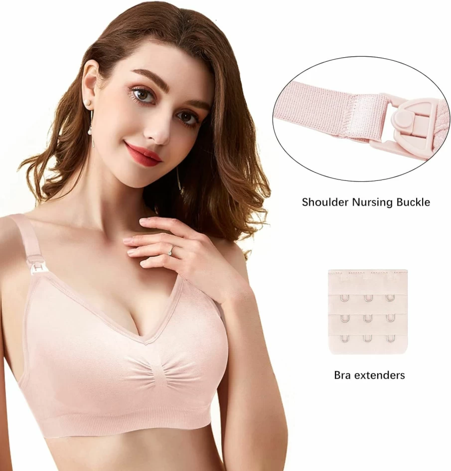 Angelhood 5 Pack Wireless Nursing Bra for Women - Seamless Maternity Sleep Bra with Extenders, Comfortable Breastfeeding Bras for Lactating Mothers