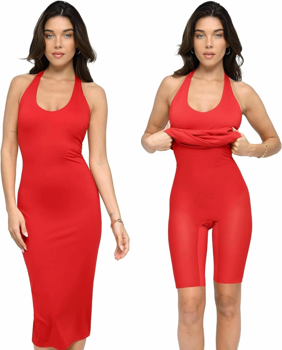 Popilush Shapewear Dress 4-Way Styling | 3/4 Length Summer Dress with Built-In Shapewear | 2024 Trending Women's Fashion