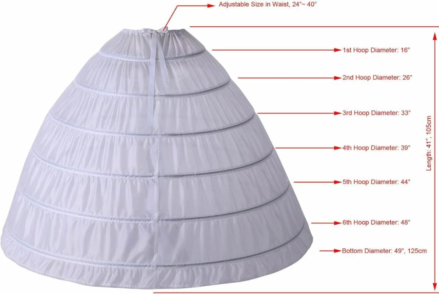AtSopop Women's A-Line Petticoat Underskirt - 6 Hoop Bridal Crinoline Slip for Wedding Dresses (White, One Size)