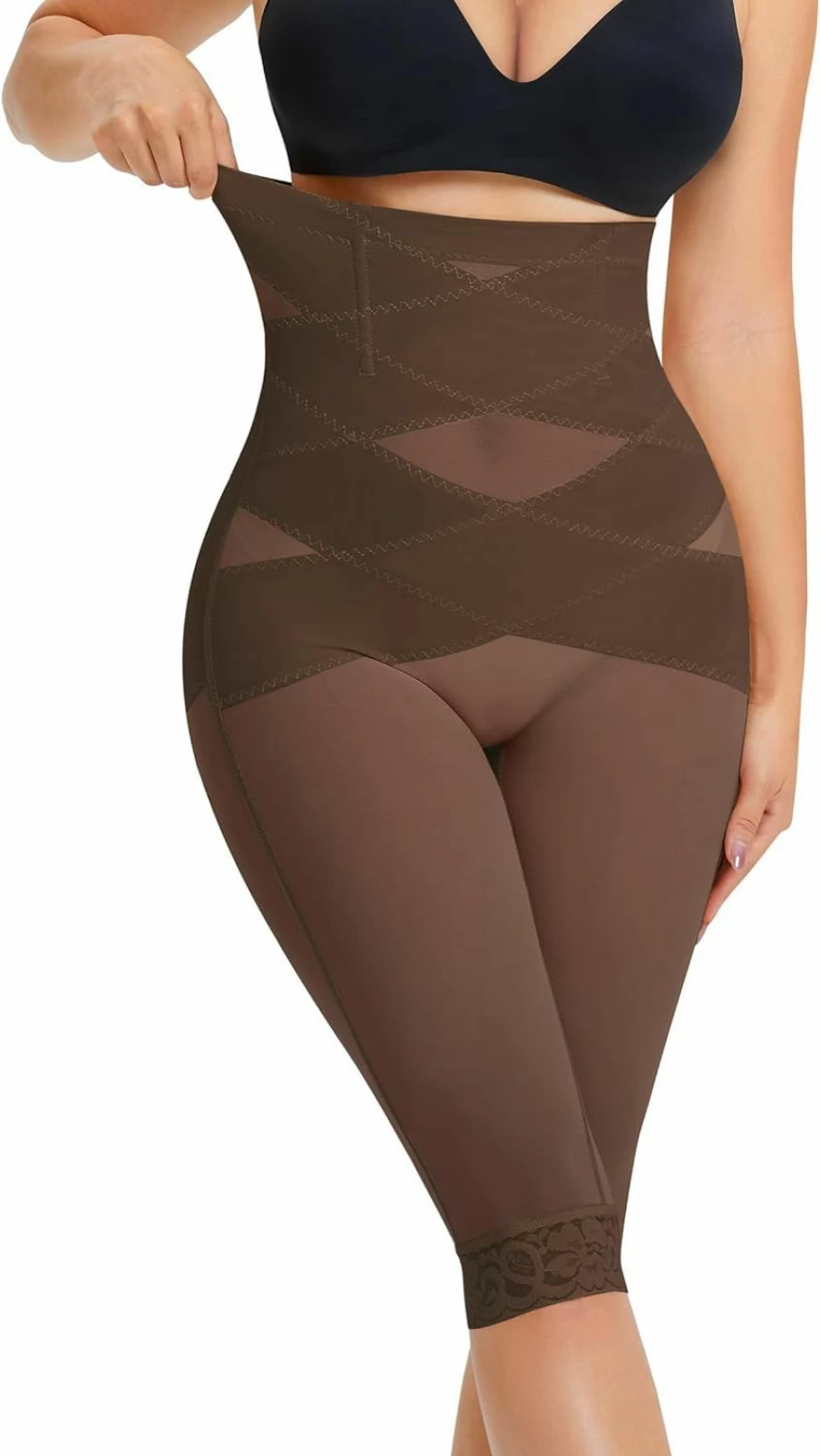 RDSIANE High Waist Tummy Control Shapewear for Women - Butt Lifting Capri Leggings with Criss-Cross Design