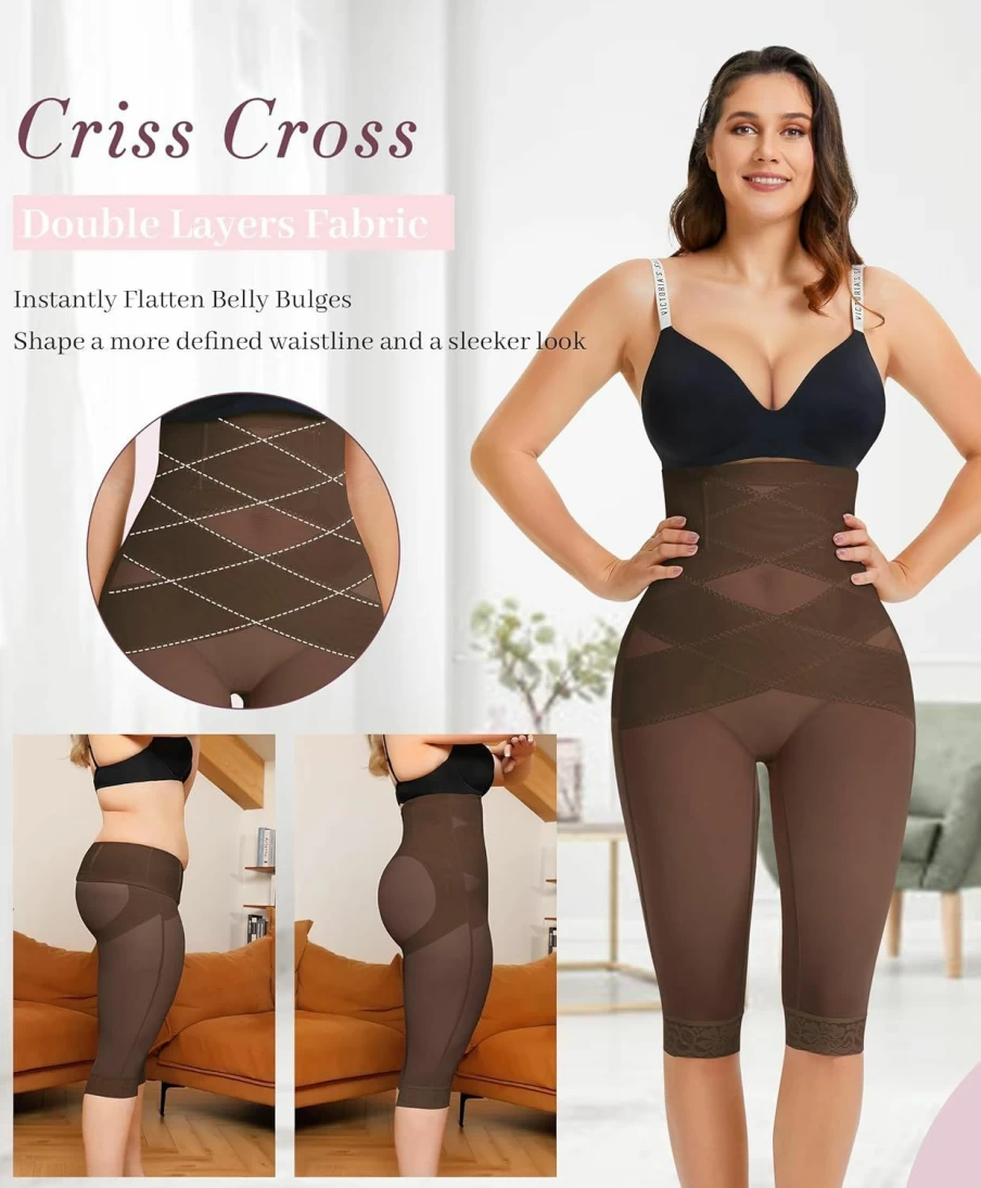 RDSIANE High Waist Tummy Control Shapewear for Women - Butt Lifting Capri Leggings with Criss-Cross Design