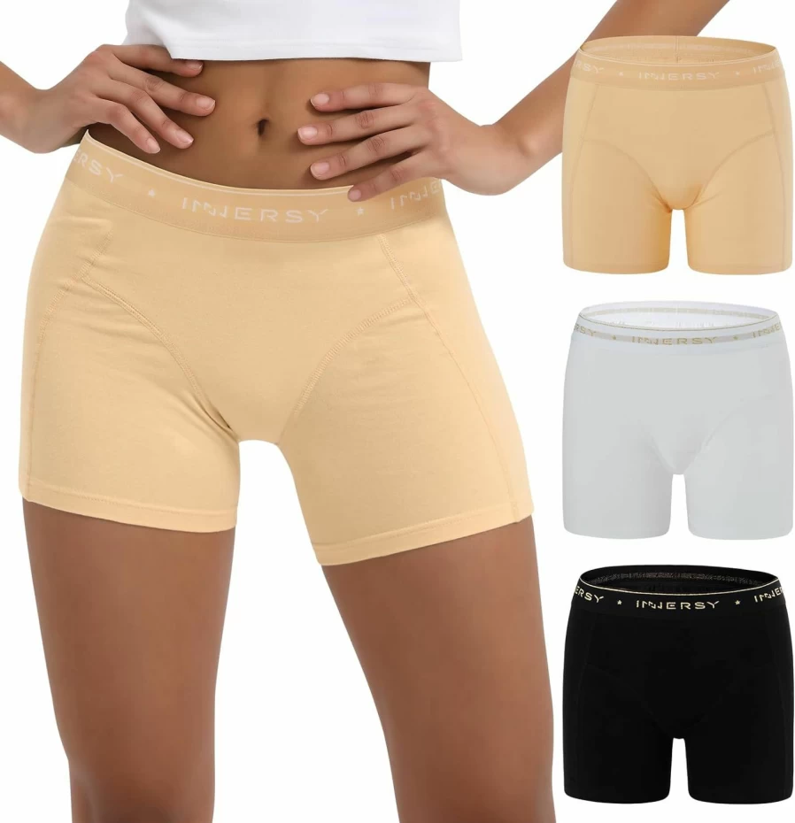 INNERSY Women's Cotton Boyshorts Underwear 3-Pack - Soft 4" Inseam Ladies Panties