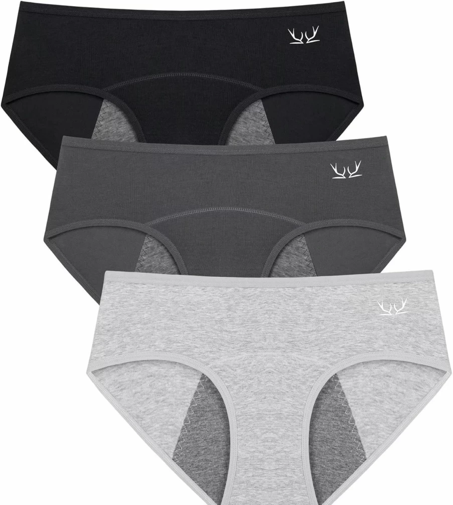 TANSTC Women's Menstrual Underwear for Heavy Flow - Cotton Hipster Period Panties, 3-Pack for Teens and Adults