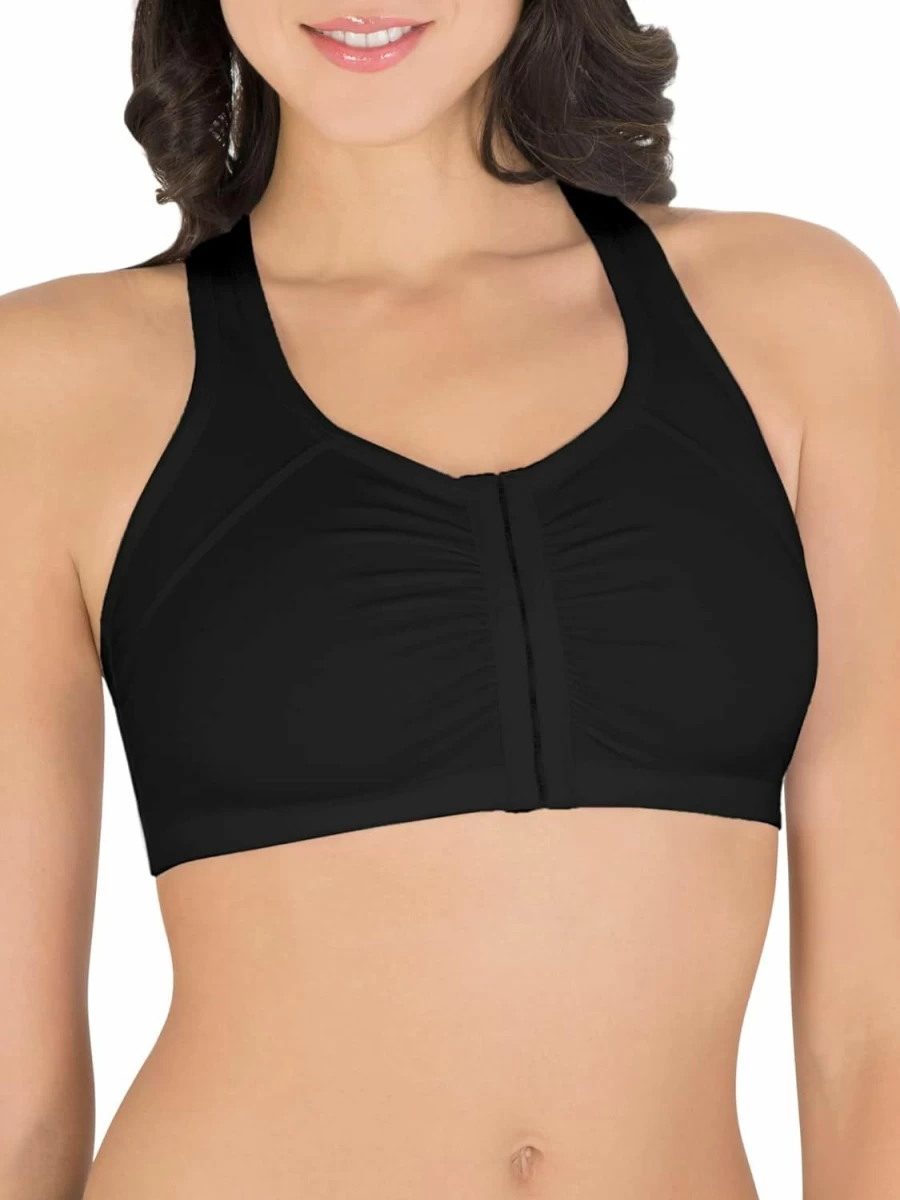 Fruit of the Loom Women's 2-Pack Cotton Racerback Sports Bras - Front Closure Comfort Fit Workout Bras