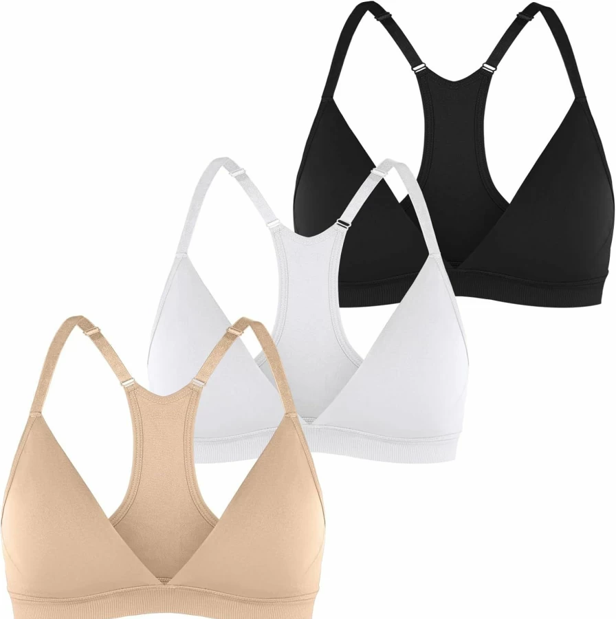 INIBUD Women's Seamless Sports Bra - Racerback Wireless Bralette with Adjustable Straps & Removable Padding