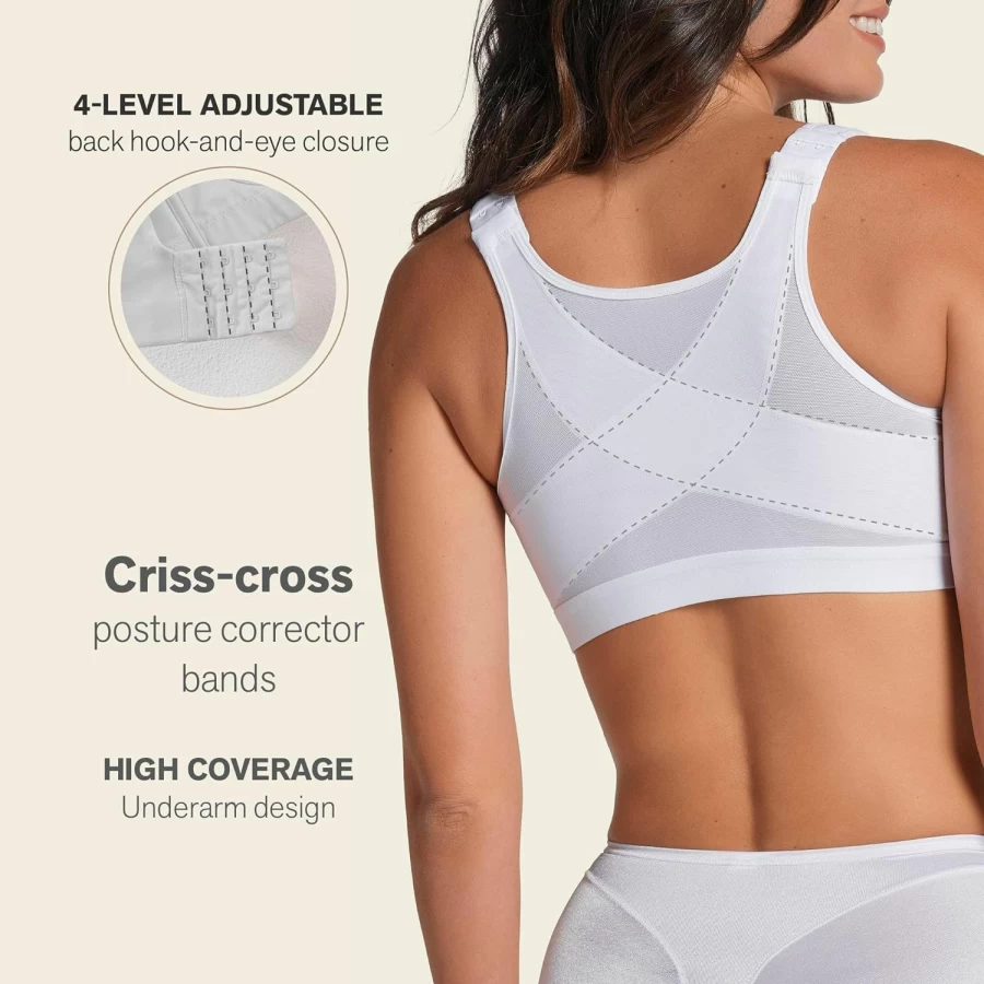 Leonisa Women's Posture Corrector Bra - Wireless Back Support, Comfort Fit, White, Size 34B