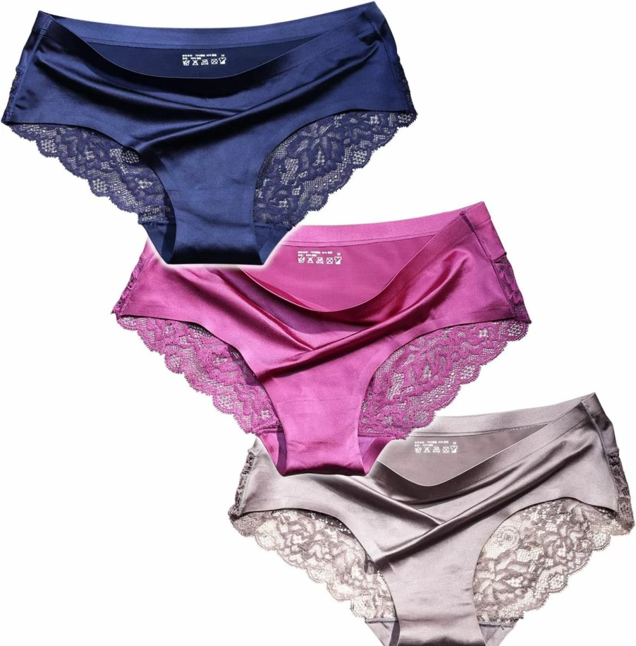 ITAYAX Women's Sexy Lace Underwear 4-Pack - Frozen Silk Seamless Panties in Assorted Colors (S-3XL) Silky Soft Touch