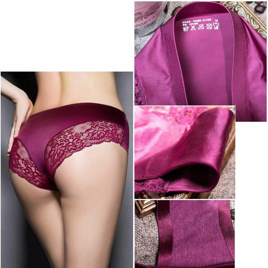 ITAYAX Women's Sexy Lace Underwear 4-Pack - Frozen Silk Seamless Panties in Assorted Colors (S-3XL) Silky Soft Touch