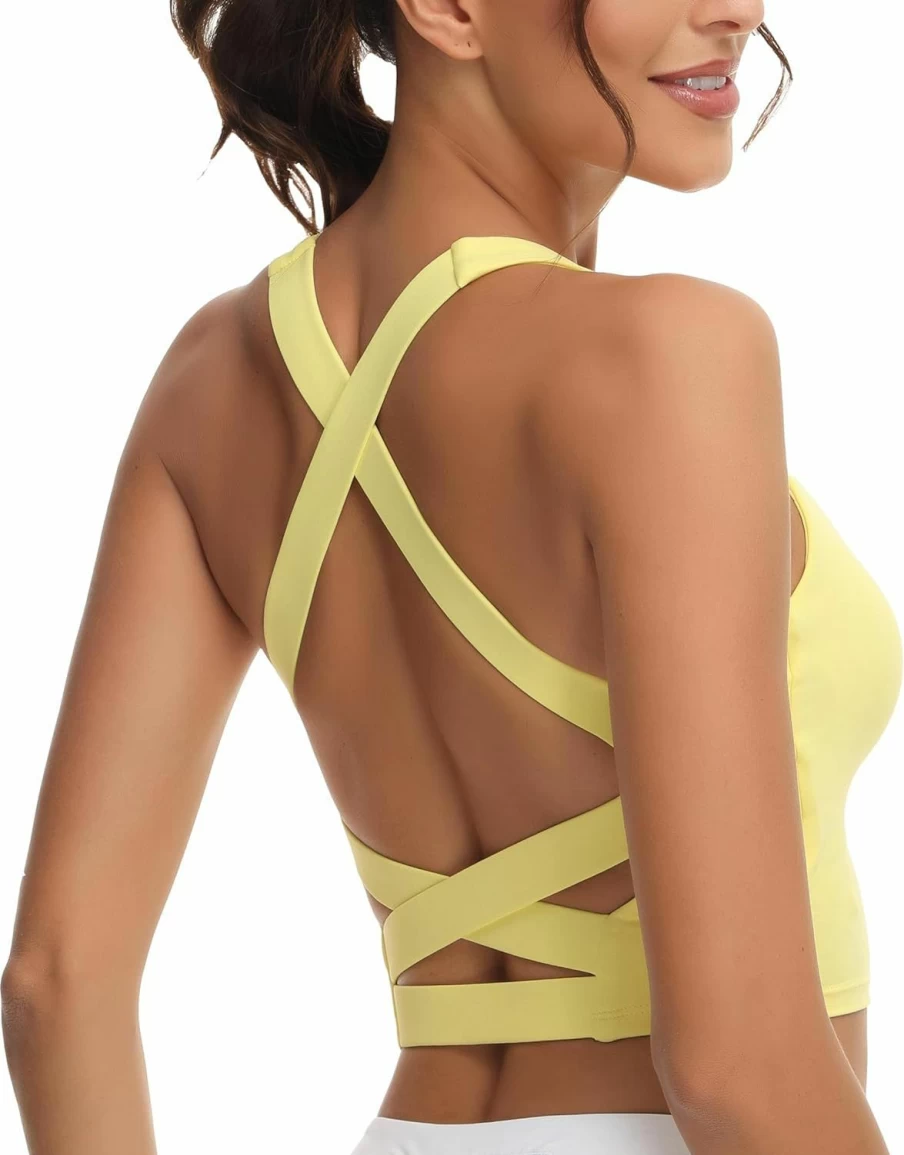 Romansong Criss-Cross Back Sports Bra for Women - Padded Yoga Tank Top with Adjustable Straps