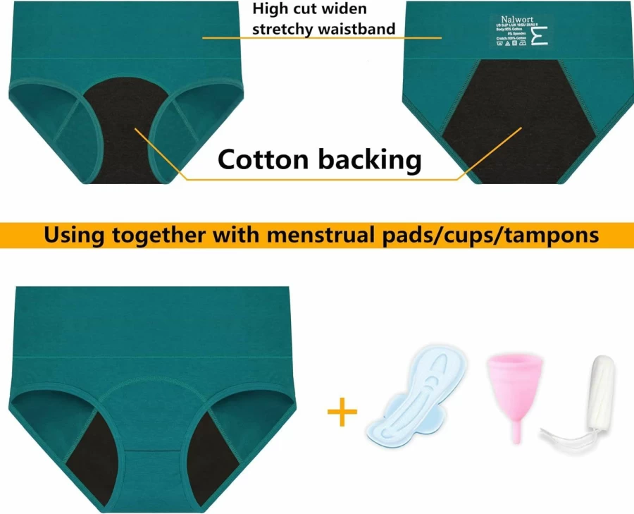 Nalwort Women's Leak Proof Period Underwear | Cotton Menstrual & Postpartum Briefs | Absorbent Protective Panties