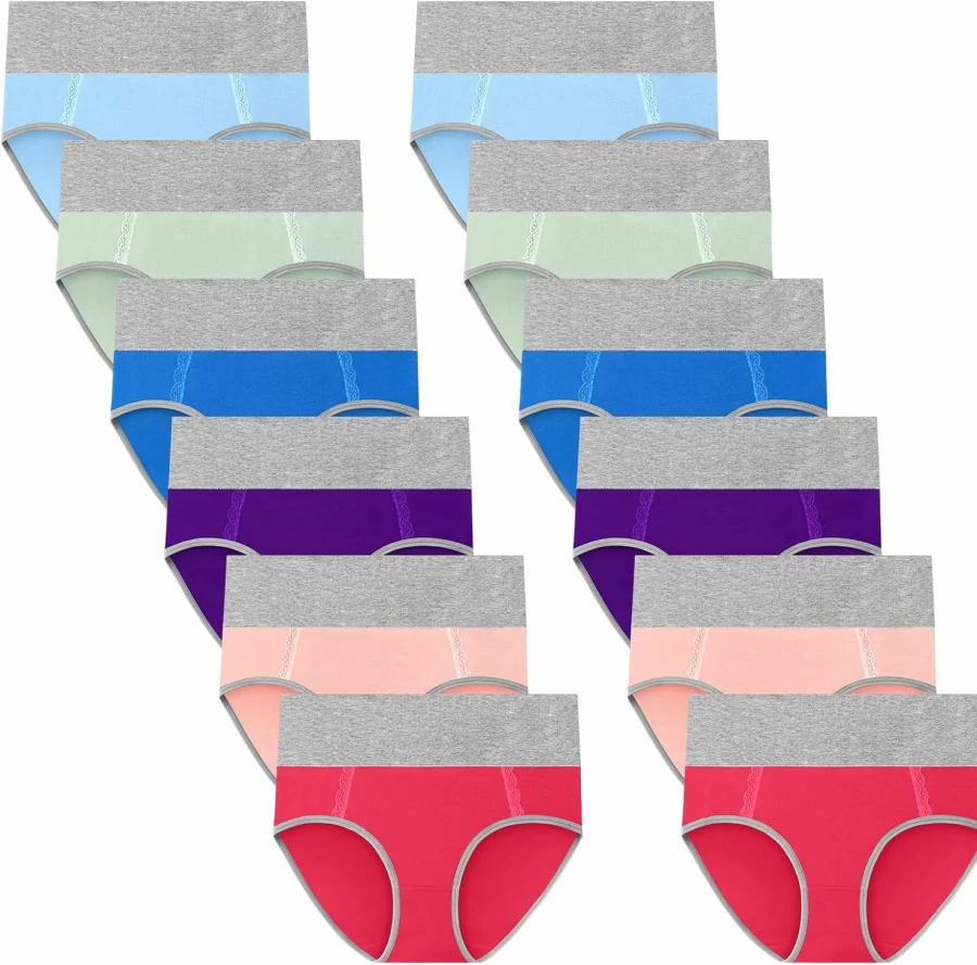 MISSWHO Women's Cotton High Waisted Underwear Multipack - Soft, Stretchable, Breathable Full Coverage Panties