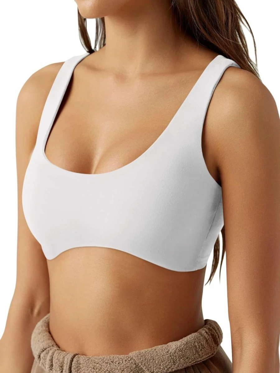 LASLULU Women's Scoop Neck Padded Sports Bra - Yoga Workout Crop Top Sleeveless Activewear