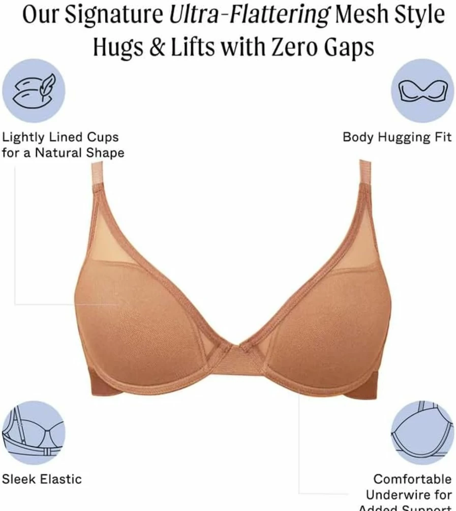 Pepper Mesh All You Bra - Lightly Lined Underwire Bra with Convertible Cross Straps for Women | Comfortable Body Hugging Fit | Breathable Mesh Design