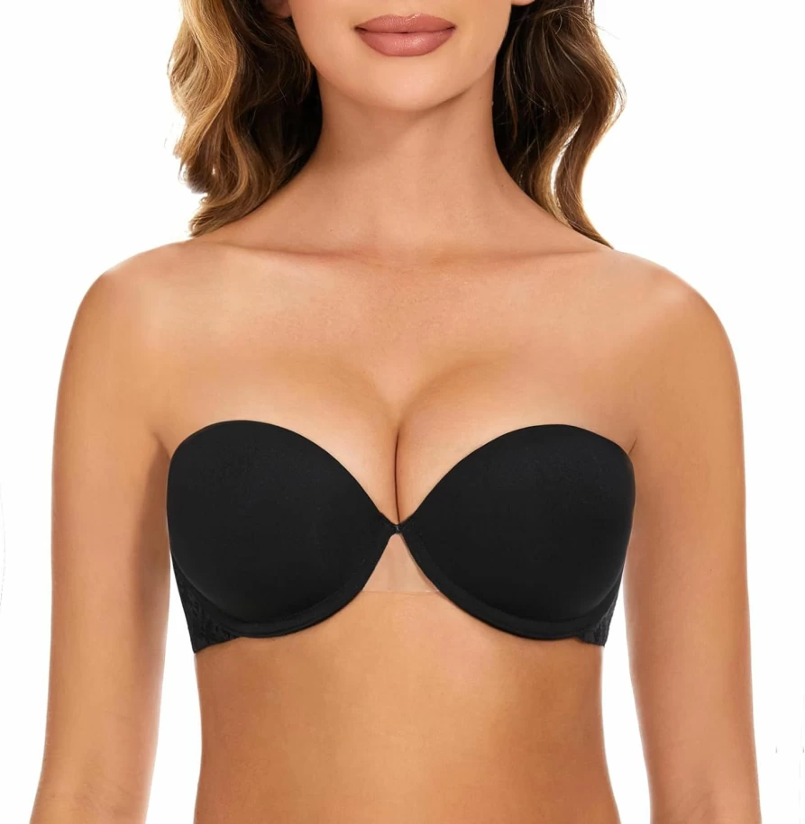 Plusexy Convertible Strapless Push Up Bra with Clear Adjustable Straps, Padded Add A Cup Bombshell Bra for Women