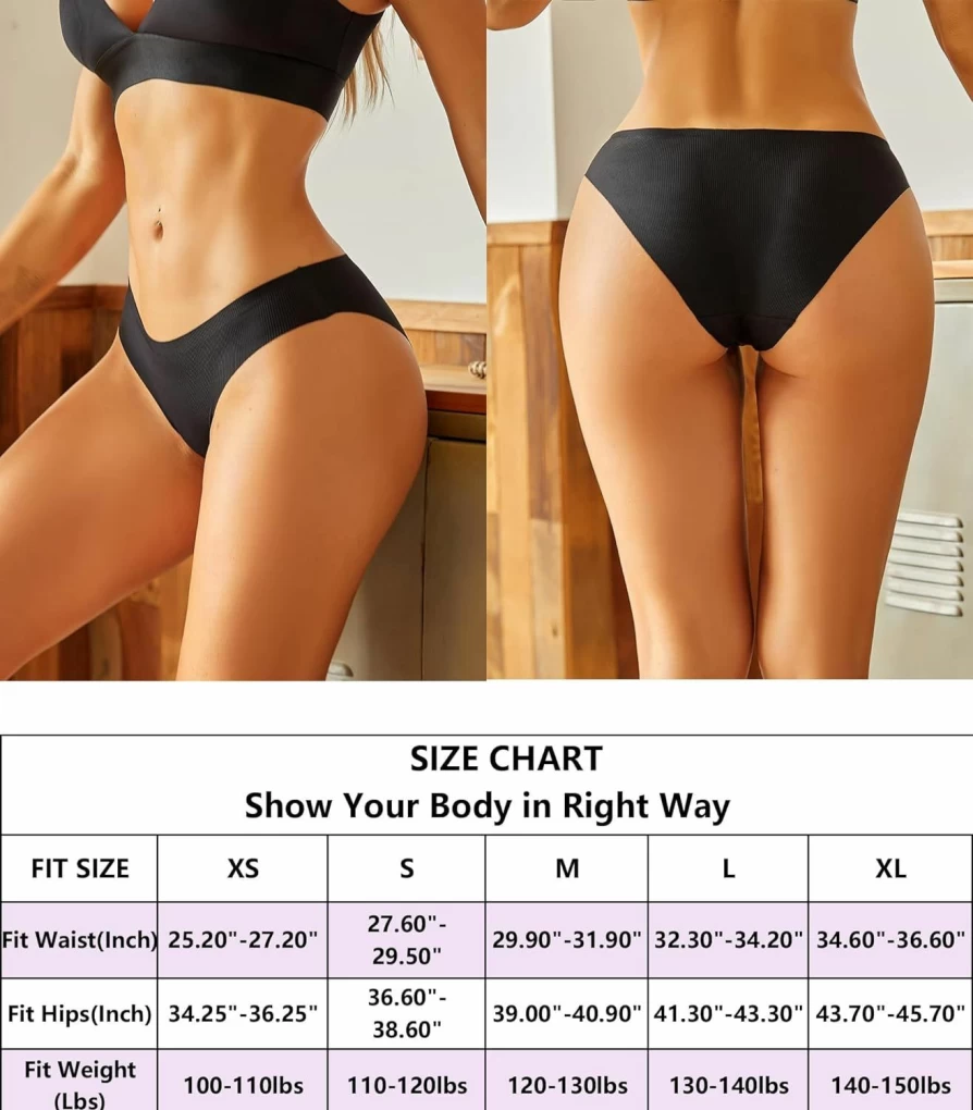 FINETOO Women's Seamless Bikini Panties 6-Pack - Low Rise Cheeky Hipster Briefs Soft Stretch Underwear for Ladies