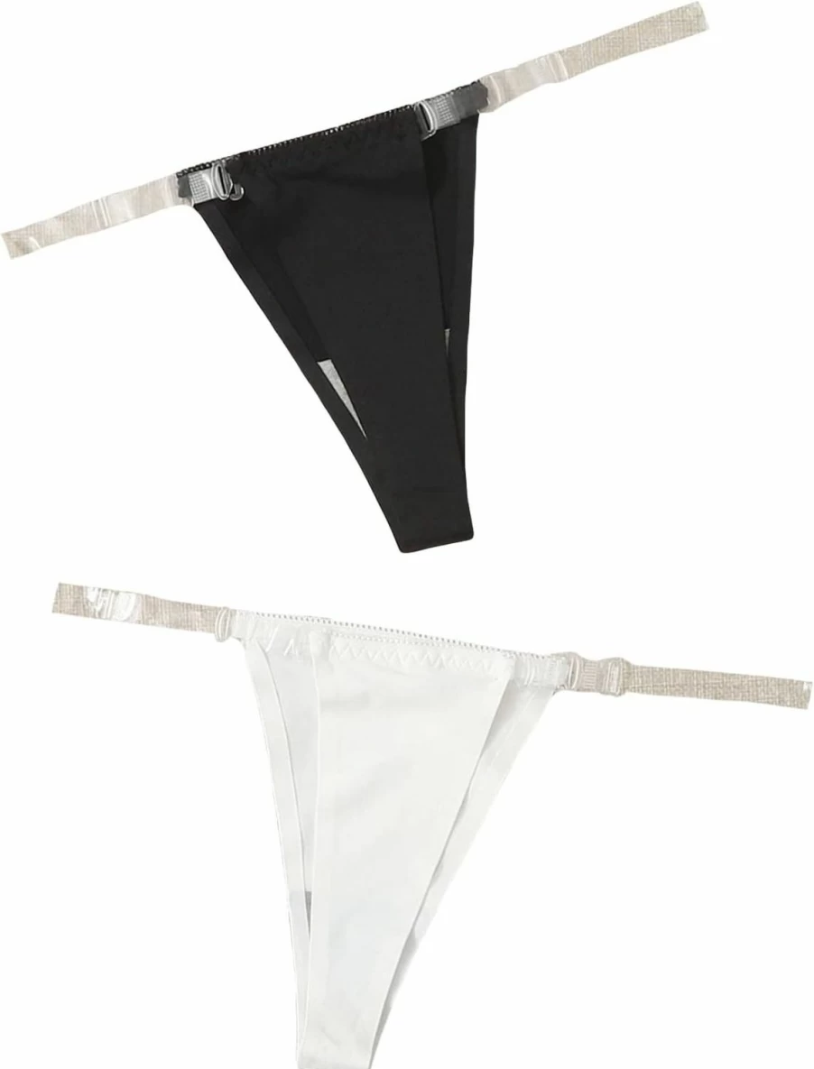 GORGLITTER Women's 2-Piece Sheer Thong Panty Set - Invisible No-Show G-String & T-Back Underwear for Comfort