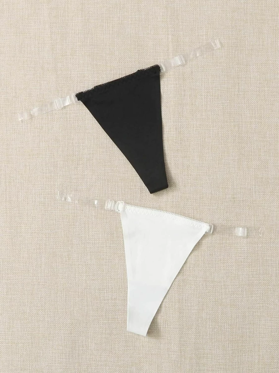 GORGLITTER Women's 2-Piece Sheer Thong Panty Set - Invisible No-Show G-String & T-Back Underwear for Comfort