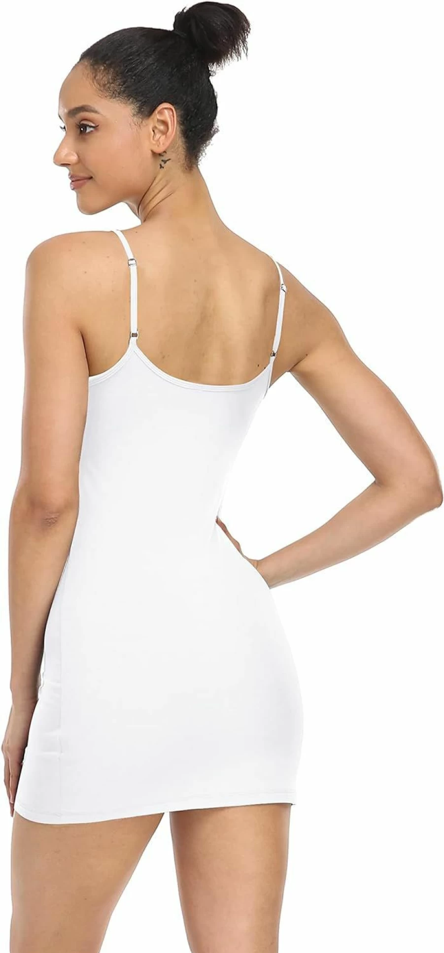 Qaffier Women's Adjustable Spaghetti Strap V-Neck Slip Dress - Lightweight Camisole Mini Underdress