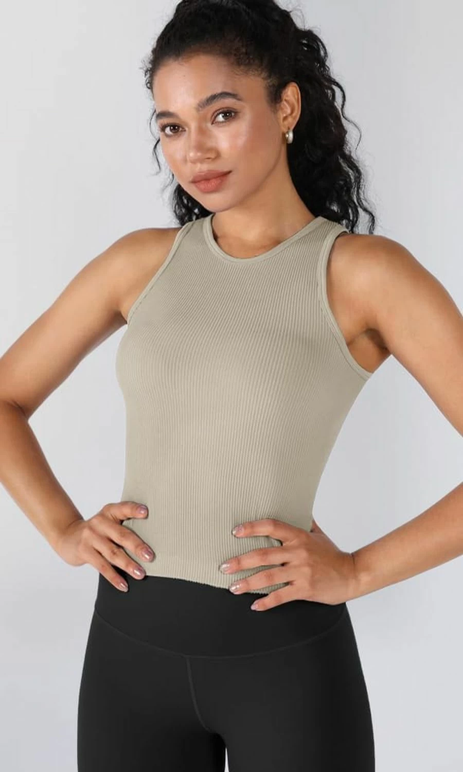ODODOS Women's 3-Pack Seamless Ribbed Crop Tops - High Neck Soft Stretch Cropped Tank Tops