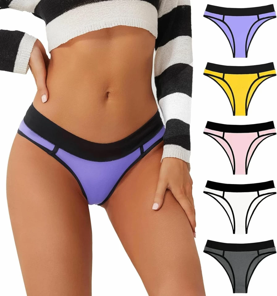 BAJAOEY Women's Cotton Cheeky Bikini Panties 5-Pack - Soft, Breathable Underwear for Ladies