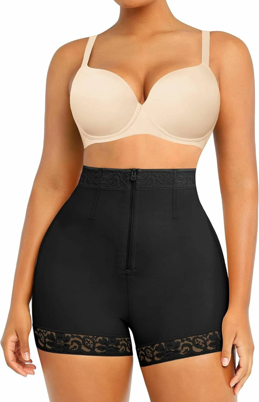 SHAPELLX Women's Butt Lifting Shapewear Shorts with Tummy Control, Waist Cincher & Hook Zipper Closure for Body Shaping