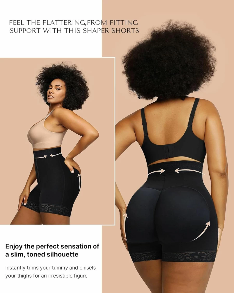 SHAPELLX Women's Butt Lifting Shapewear Shorts with Tummy Control, Waist Cincher & Hook Zipper Closure for Body Shaping