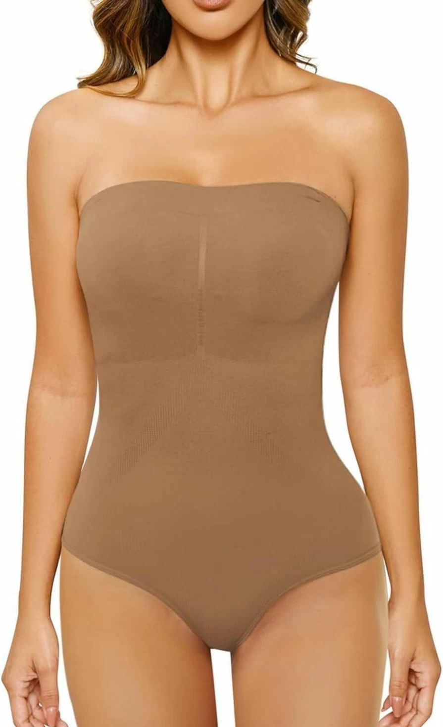 HOMETA Women's Strapless Tummy Control Shapewear Bodysuit - Seamless Sculpting Thong Tank Top Body Shaper for Smoothing & Slimming