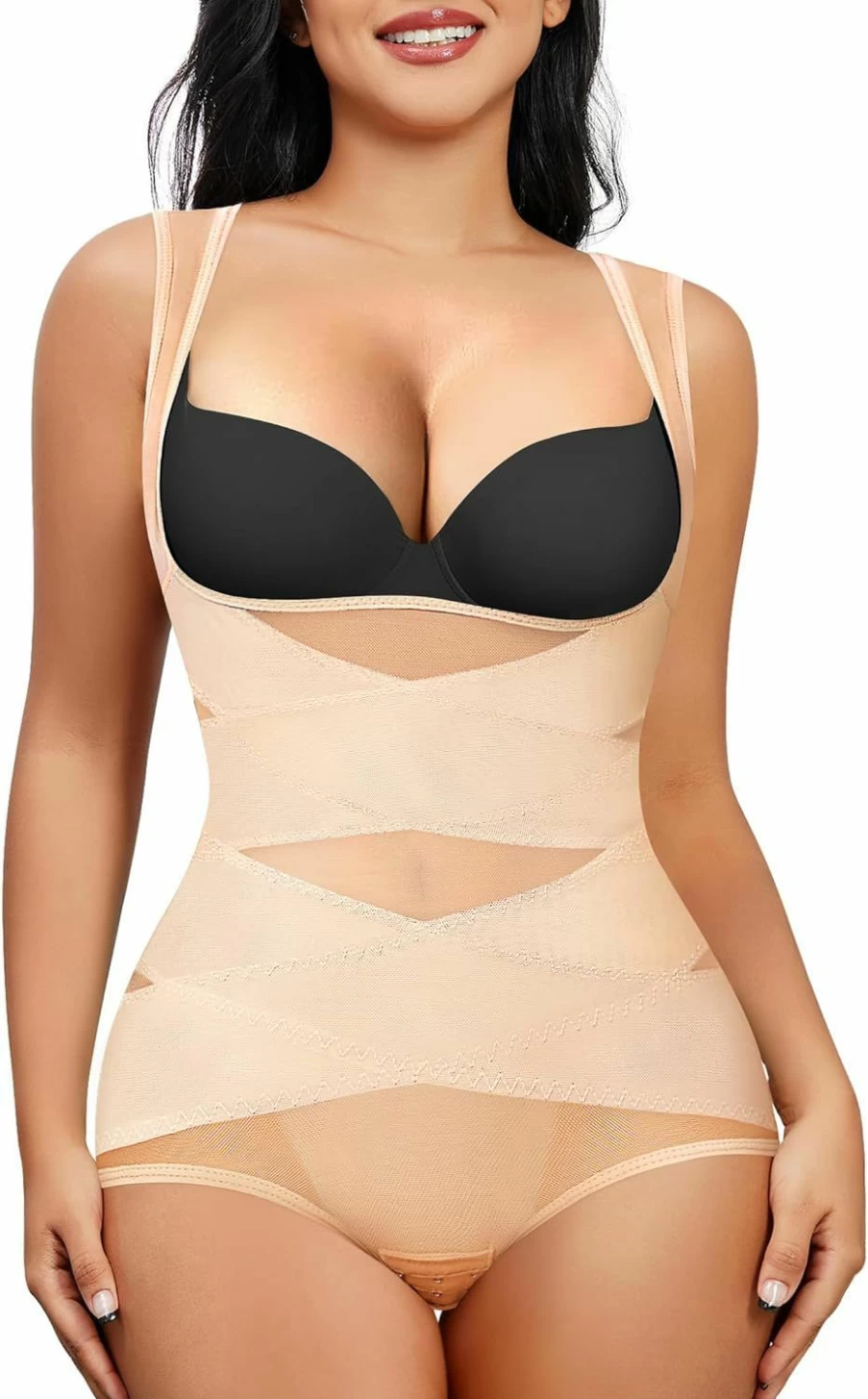 Nebility Seamless Thong Bodysuit for Women - Tummy Control Shapewear, Waist Trainer & Faja Girdle for Smoothing and Slimming