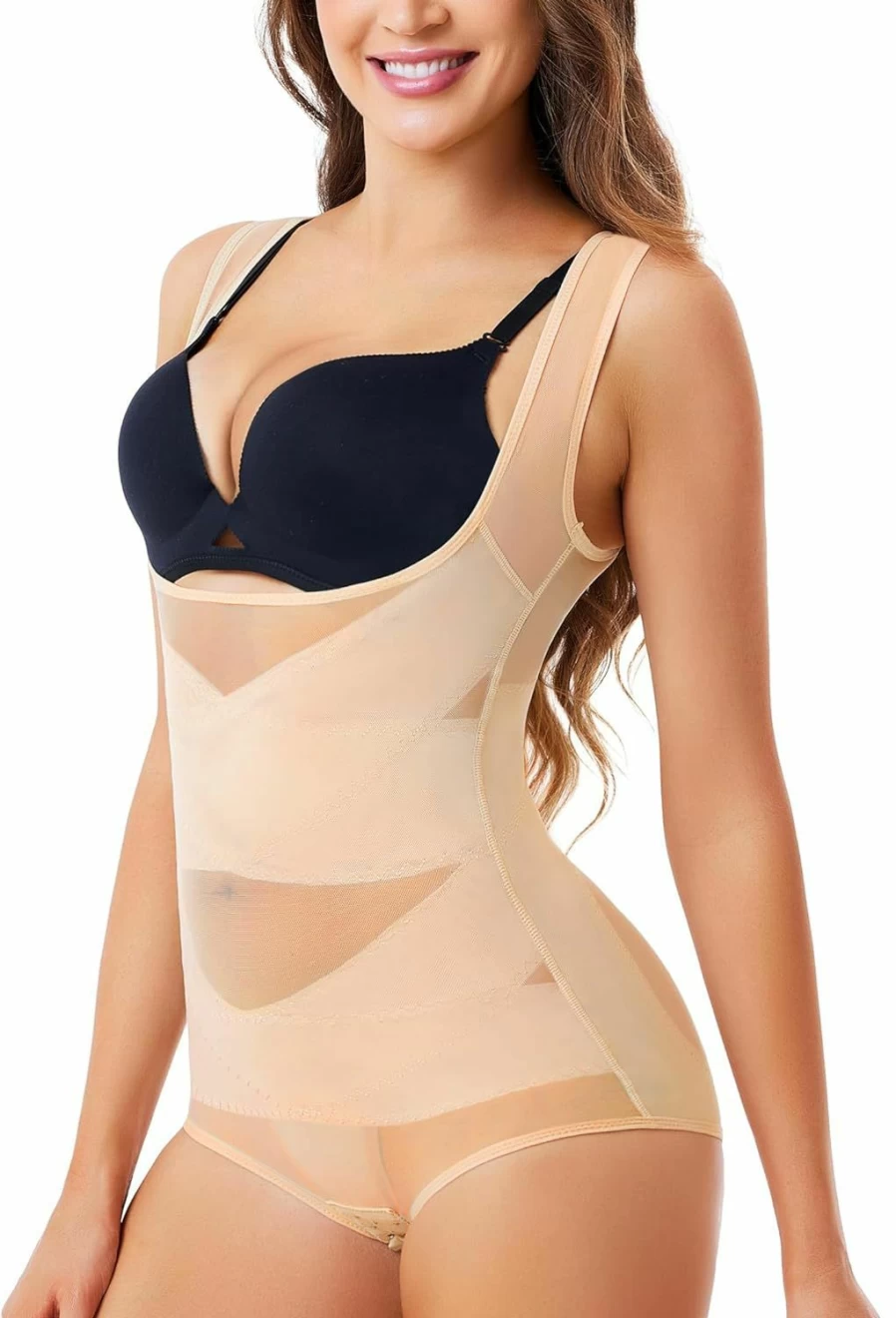 Nebility Seamless Thong Bodysuit for Women - Tummy Control Shapewear, Waist Trainer & Faja Girdle for Smoothing and Slimming