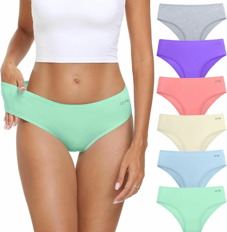 Coskefy Women's Cotton Hipster Panties 6-Pack - Soft, Breathable, Low Rise Bikini Underwear for Ladies