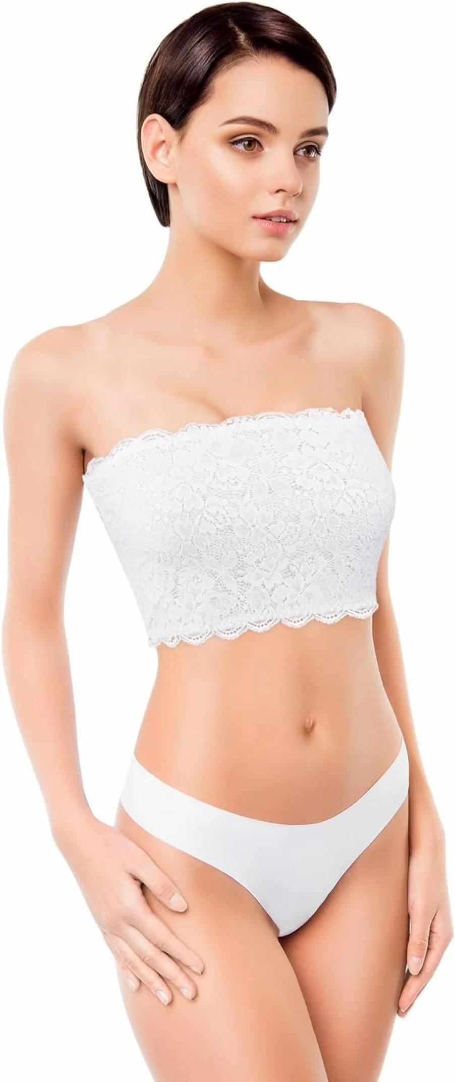 Boao Women's 4-Pack Lace Bandeau Bras - Strapless Tube Top Bralette, No Underwire No Padding, Comfortable Elastic Seamless Design for Daily Wear