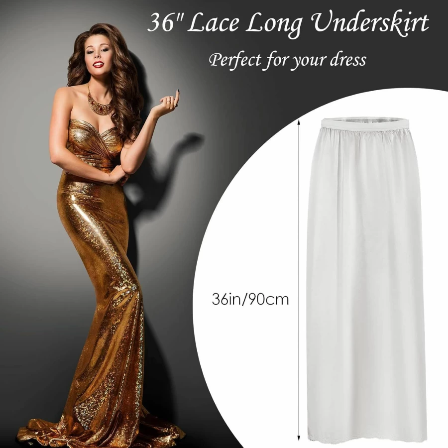 Jiuguva Women's Lace Trim Satin Half Slip Underskirt - 2 Piece Set for Dresses