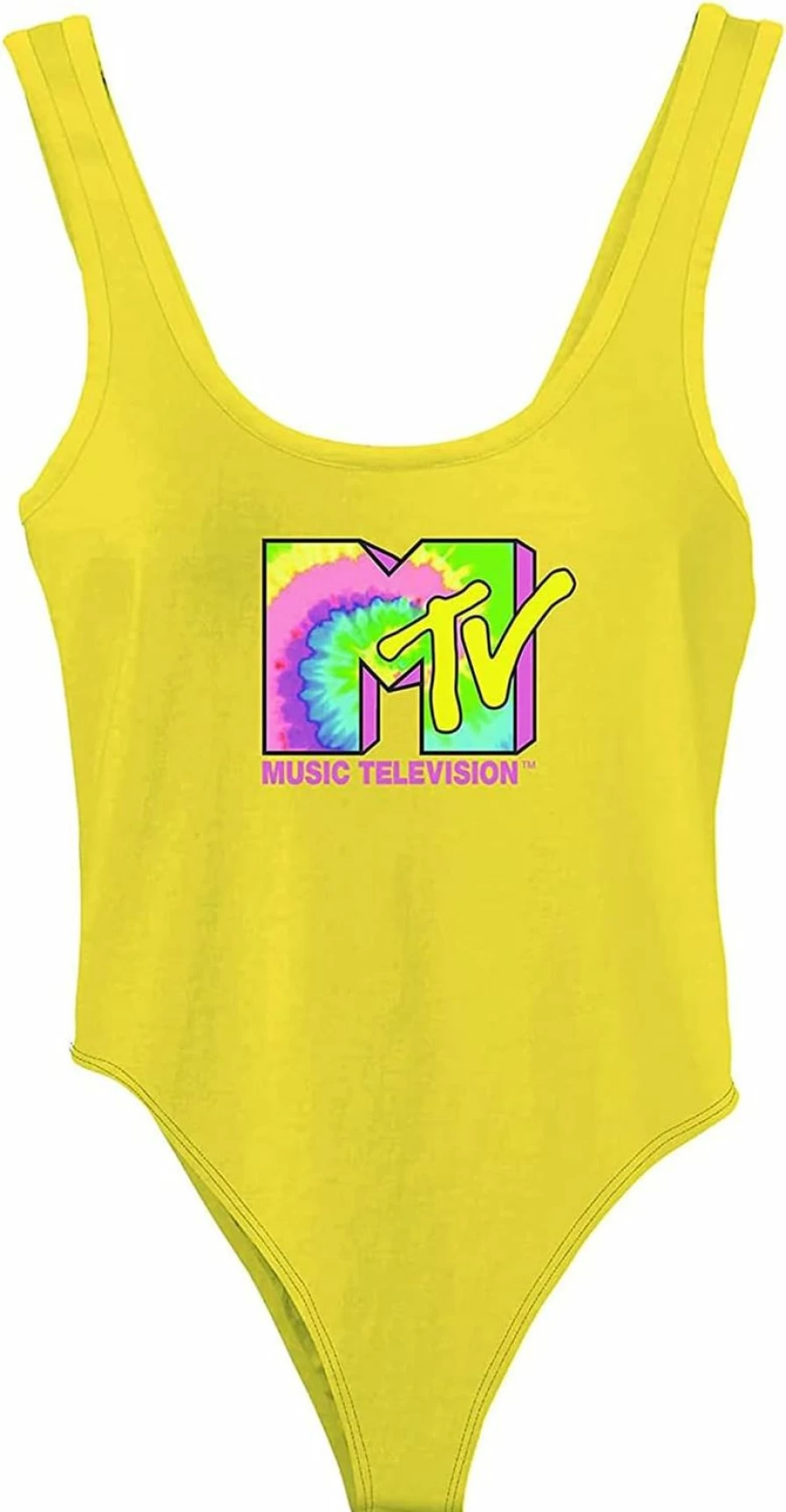 MTV Vintage 1980s 1990s Festival Sleeveless Logo Tank Bodysuit for Women - Retro Party Outfit