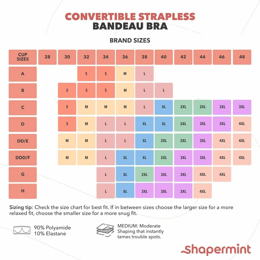 SHAPERMINT Women's Convertible Strapless Bra - Multi-Way Bandeau Top for Comfort & Support