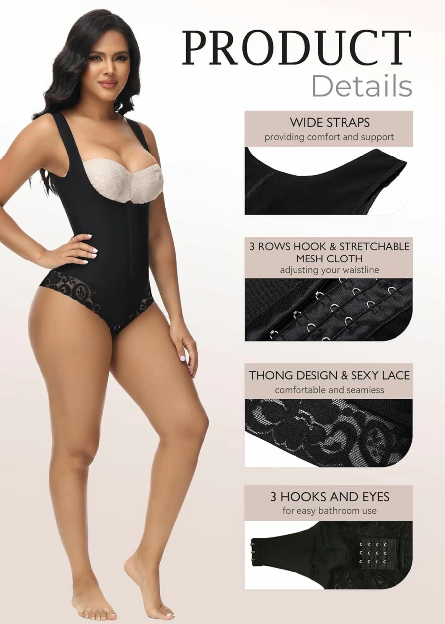 SHAPSHE Women's Tummy Control Shapewear Bodysuit - Open Bust Waist Trainer Girdle, Colombian Fajas Body Shaper Thong