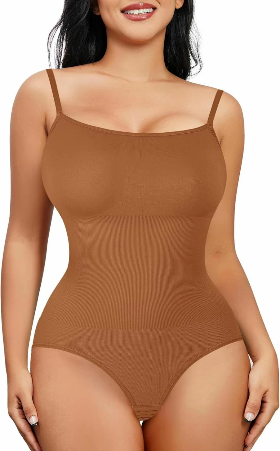 Nebility Women's Seamless Tummy Control Bodysuit - Full Body Shaper Waist Trainer with Square Neck Jumpsuit Top