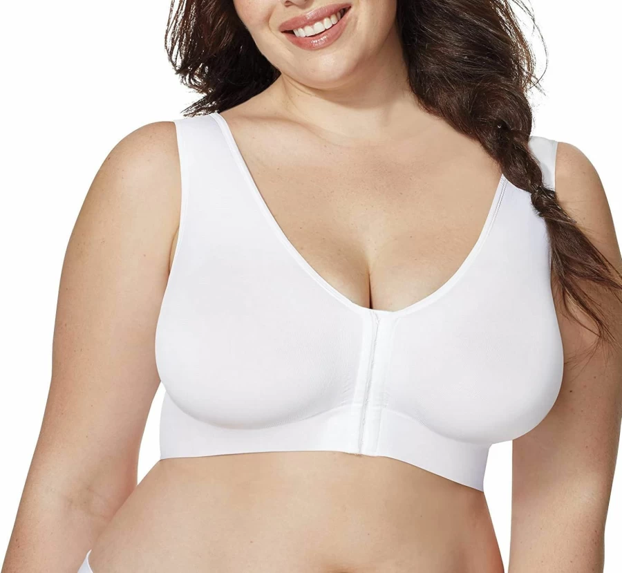 JUST MY SIZE Women's Full Figure Front-Close Wireless T-Shirt Bra - Pure Comfort & Support