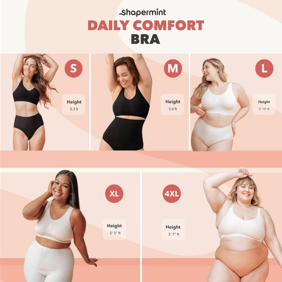 SHAPERMINT Women's Wireless Comfort Bra - Soft Wirefree Everyday T-Shirt Bra for Support and Breathability