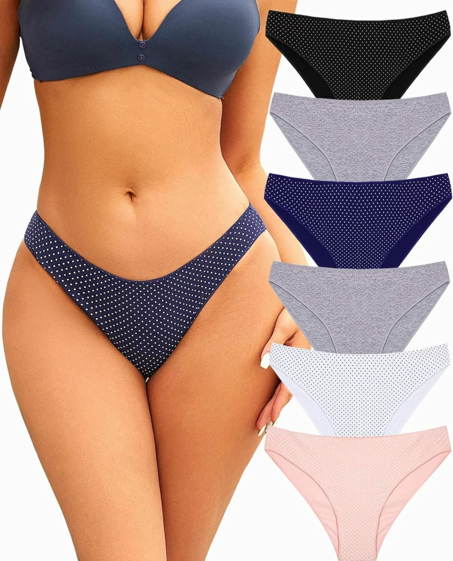 Knowyou Women's Cotton Cheeky Panties 6-Pack - Breathable Stretch Bikini Underwear for Ladies