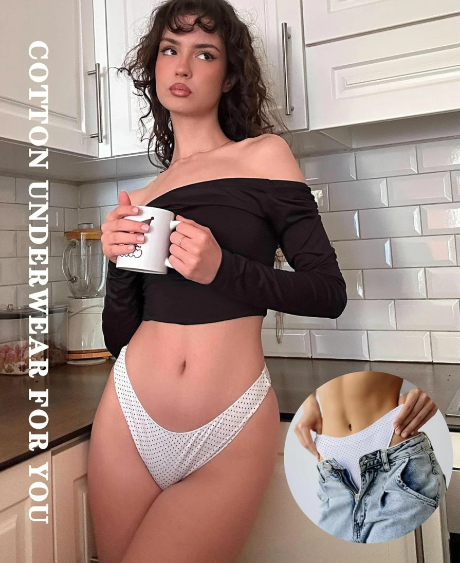 Knowyou Women's Cotton Cheeky Panties 6-Pack - Breathable Stretch Bikini Underwear for Ladies
