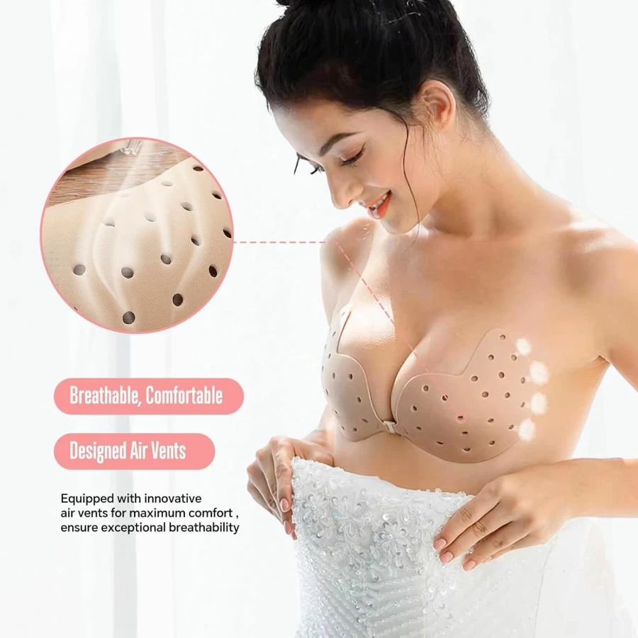 BOSOMBLISS Sticky Bras for Women - Push Up Strapless Adhesive Bra with Nipple Covers, Seamless Lift & Comfort Bralette