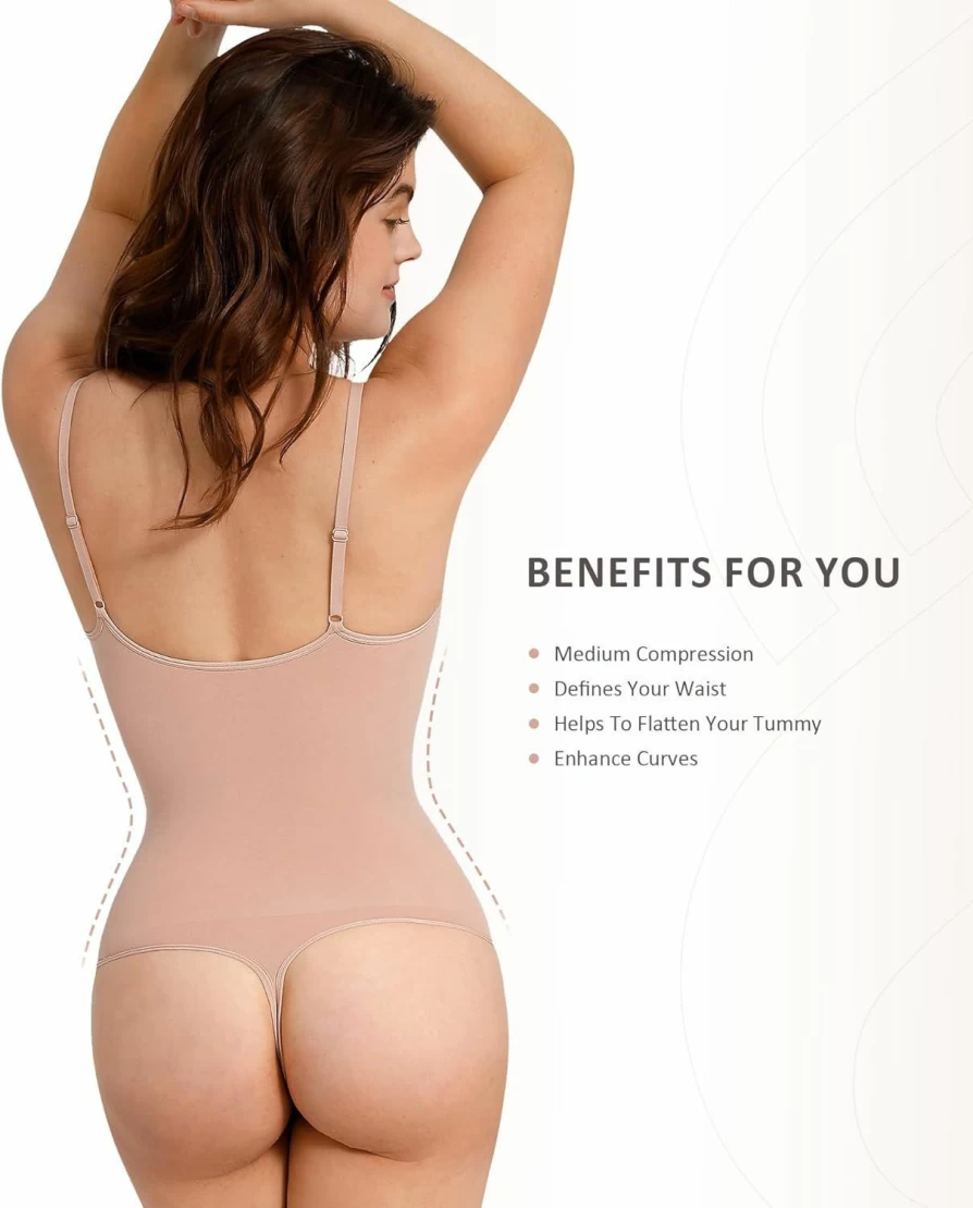FeelinGirl Seamless Thong Shapewear Bodysuit for Women - Tummy Control & Slimming Body Shaper