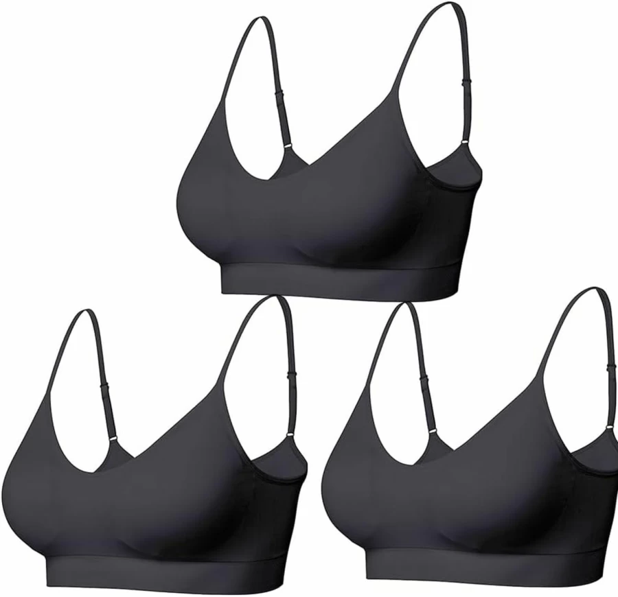 Comfyin Women's 3 Pack Seamless Padded Bralette - Comfortable Sleep, Yoga, and Sports Bra with Adjustable Straps