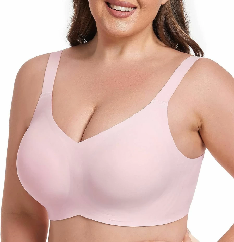 "Uroagous Wireless Bras for Women - No Underwire Full Coverage Bralette, V Neck Smooth Comfort Everyday Bra with Extender"