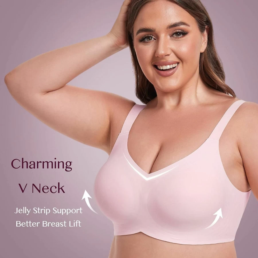 "Uroagous Wireless Bras for Women - No Underwire Full Coverage Bralette, V Neck Smooth Comfort Everyday Bra with Extender"