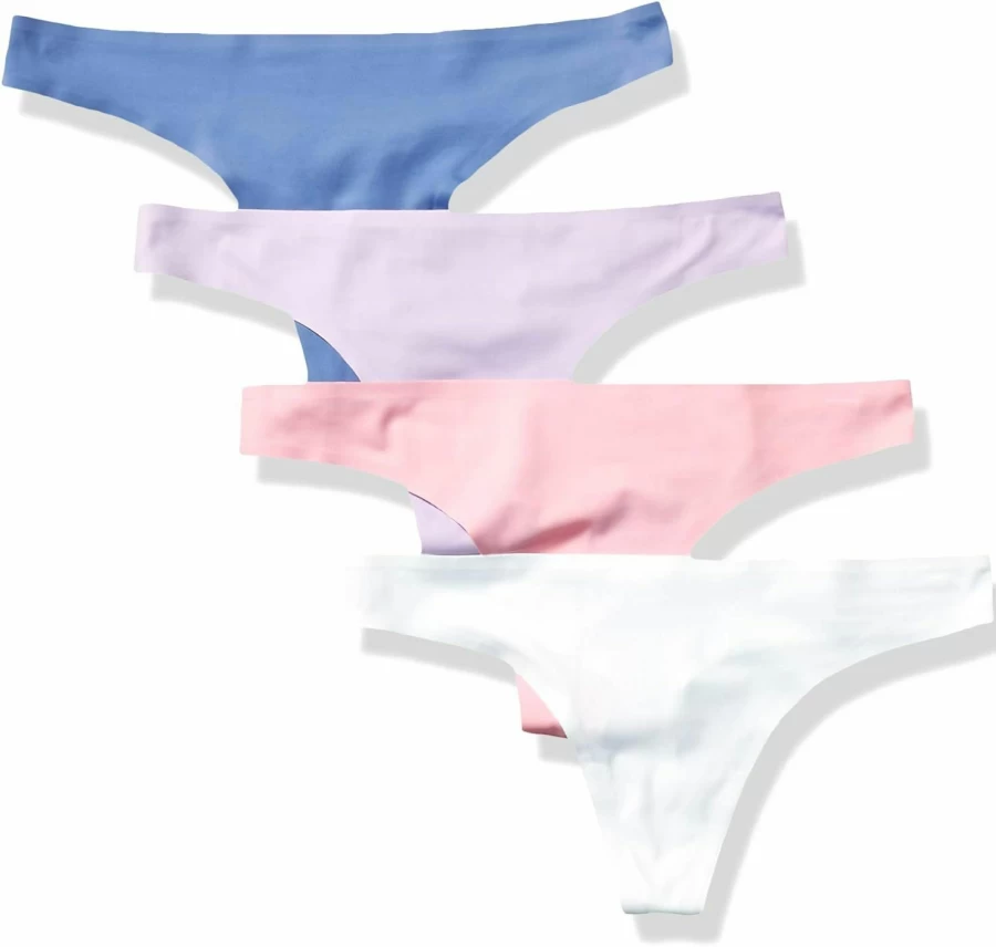 Amazon Essentials Women's 4-Pack Seamless Stretch Thong Underwear - Soft, Comfortable & Breathable