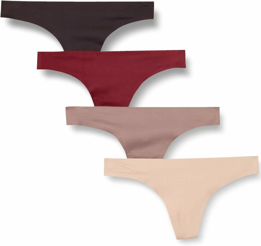 Amazon Essentials Women's 4-Pack Seamless Stretch Thong Underwear - Soft, Comfortable & Breathable