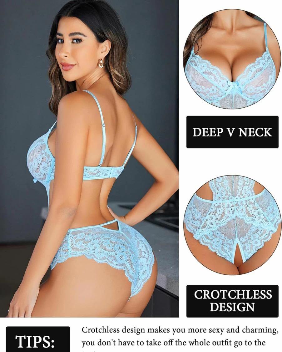 Avidlove Women's Lace Teddy Bodysuit - V Neck Cut Out Babydoll Lingerie One Piece