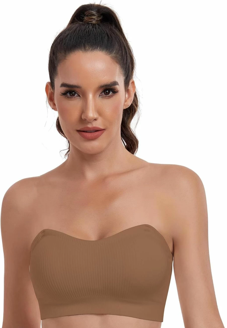 OBICUM Strapless Bandeau Bra for Women - Comfortable Non-Slip Silicone Tube Top, Seamless Wireless Invisible Bra